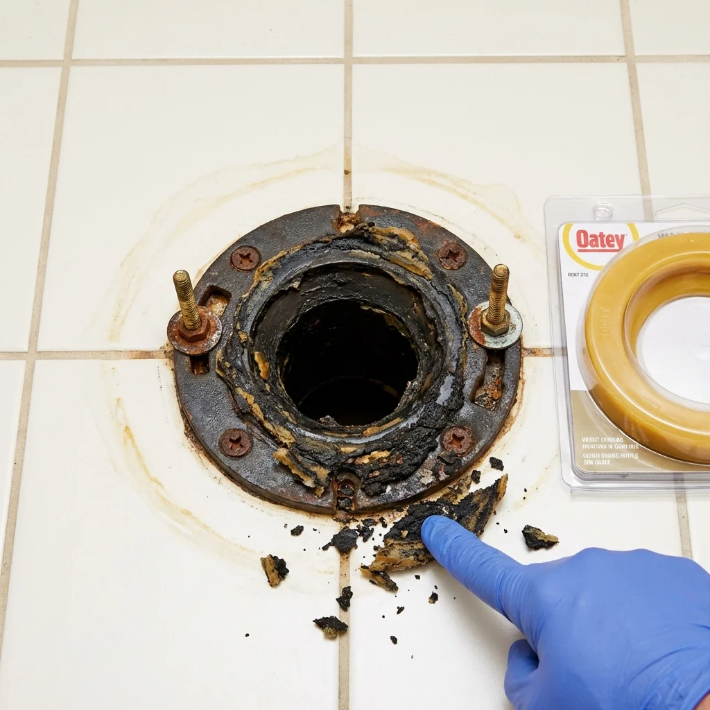 Failed wax ring showing water seepage at the base of a toilet in a Silverton, TX home