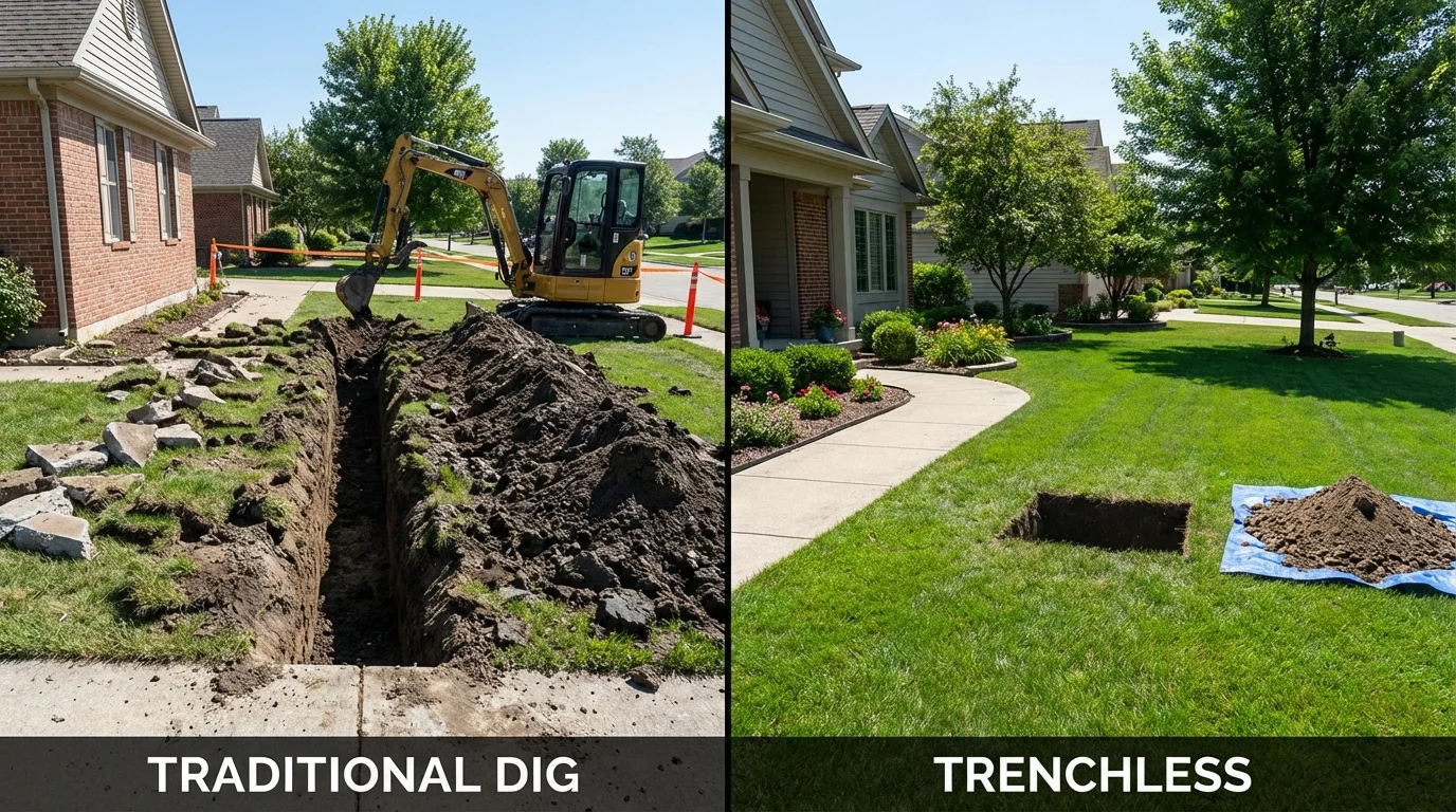 Trenchless sewer repair with minimal yard damage versus traditional excavation in Silverton, TX